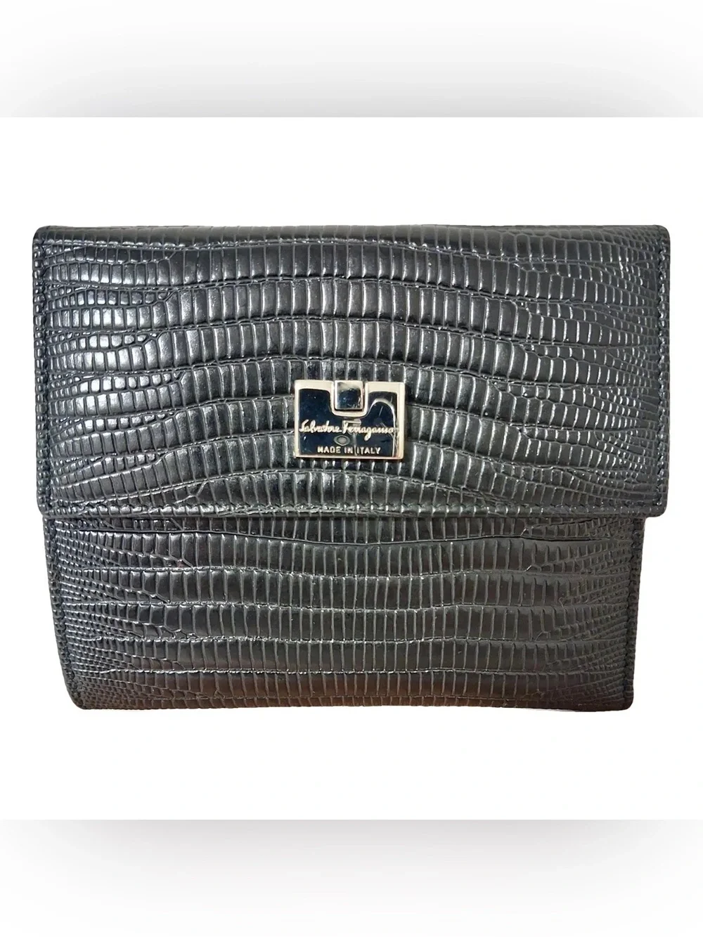 Salvatore Ferragamo Black Croc-Embossed Wallet